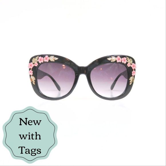 Accessories - Vintage Style Sunglasses - Enamel Flowers Cherry Blossom - 1950's Retro Gift NEW